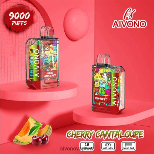 Cherry Cantaloupe Aivono AIM XXL 9000 Mouth Sticker Transparent V2D457 | Aivono Vape NZ